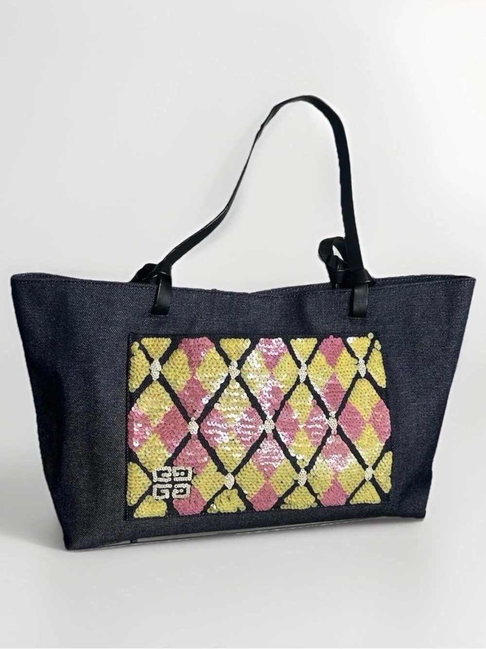 Givenchy Denim Tote Bag with Pink and Yellow Sequin Harlequin Panel